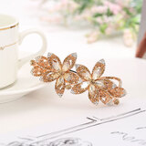 案妆七夕发夹女韩国盘发大号弹簧夹水晶镶钻花朵发饰品马尾发卡子 香槟色(送礼盒)