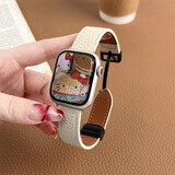 炫戴适用苹果S11手表S10表带s9真皮apple iWatchs8/7/6/5荔枝纹磁吸se3秋冬商务ultra3高级42/46mm女款 磁吸扣皮带-米白 适用：44/45/49/46mm表盘