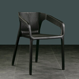 话家先生塑料餐椅简约休闲靠背椅子塑胶洽谈椅户外镂空接待等位椅扶手椅凳 黑色