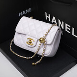 天香秀丽小金球链条包包女2025新款潮方胖子真皮小香风菱格包单肩斜挎小包 白色