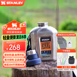 STANLEY 304不锈钢运动水壶户外旅行车载ins水杯便携大容量复古扁平水壶 【经典款】不锈钢色（不保温）1L