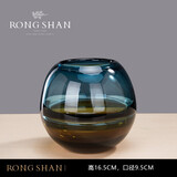 荣山创意设计师北欧玻璃花瓶轻奢摆件干花插花欧式客厅现代简约蓝琥珀 高16.5cm 口径9.5cm