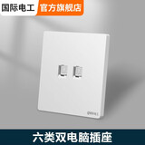 国际电工千兆宽带网络插座cat6六类水晶头网线面板电话电视超五类电脑插座 双电脑【六类面板+模块】白色
