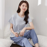 顶瓜瓜睡衣女纯棉春夏套头女可外穿短袖家居服套装 卷舒蓝撞蓝女 165