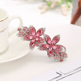 案妆七夕发夹女韩国盘发大号弹簧夹水晶镶钻花朵发饰品马尾发卡子 粉色(送礼盒)