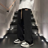 xinshidu春夏季美式高街直筒牛仔裤男款宽松阔腿休闲裤痞帅复古裤子男 SXD838-黑色【常规款】 XL码（建议130-150斤）