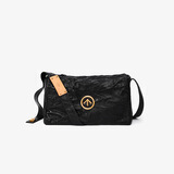 个乐（GROTTO）GROTTO个乐无性别主义黑石包褶皱皮大容量单肩斜挎包ins风 黑石M（金标）