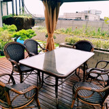 紫叶（ziye） 户外桌椅 藤椅组合 阳台桌椅三件套 休闲庭院小茶几室外藤编餐桌 6【曼哈顿椅】+1【150×90长桌】