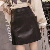 奈加图2021新款春季大码皮裙半身裙a字裙网红气质高腰防走光小皮裙短裙 黑色(带安全) S