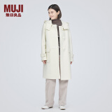 无印良品MUJI 女式羊毛混牛角扣大衣长款连帽毛呢呢子外套秋冬季 米白色 S (155/80A)