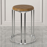 非洲鹰凳子家用可摞叠彩色钢筋凳圆凳子加厚时尚餐厅凳简约塑料实木铁凳 深木纹吸塑面45cm高