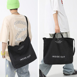 IROYA斜挎包男韩版大容量单肩包邮差包女休闲运动简约百搭学生上课包 黑色