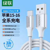 绿联（UGREEN）苹果16/15充电线Type-C数据线3A线USB-C车载Carplay适用iPhone16/15ProMax华为荣耀手机2米