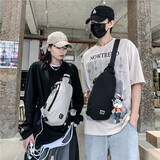 酷咖胸包男女2021新款潮流单肩包 大容量户外骑行学生斜挎包 防泼水休 黑色（带小牛挂件）