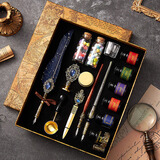 乐卡利 欧伦复古羽毛笔礼盒哈利波特周边钢笔文具套装小学生蘸水笔火漆印章国庆中秋节礼品生日礼物男女 洒金藏青 【新、老版混发，详见详情页】