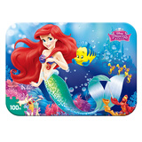 古部冰雪奇缘儿童铁盒木制拼图100片女孩公主玩具 3-6岁卡通平图礼物 美人鱼公主100片2425