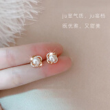 苗秀 知性简约足银仿珍珠耳钉女复古法式优雅高级感耳饰母亲节礼物女 玫瑰金珍珠耳钉