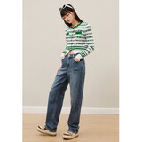 太平鸟复古回潮高腰阔腿牛仔裤2024年秋季宽松显瘦直筒牛仔裤子女 暖绒牛仔蓝 XL