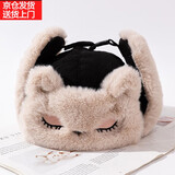 广月蓝雷锋帽女冬季可爱小狐狸毛绒帽子女防寒保暖护耳棉帽加厚加绒帽子 黑色 通用