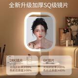飞旺藤达led智能化妆镜带灯女生卧室梳妆台小镜子学生宿舍桌面补光梳妆镜 可爱大屏圆镜无灯款-【珍珠白】