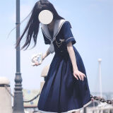 与欣（YUXIN）日系学院风海军领jk连衣裙学生2023年夏季长裙初恋少女显瘦水手服 藏青色 均码【可备注码数】