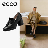 爱步（ECCO）高跟鞋女 优雅流苏深口牛皮粗跟正装单鞋女  雕塑奢华222663 黑色22266301001 39