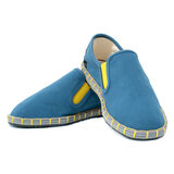 布仆绣艺布鞋千层底老北京布鞋男纯手工一脚蹬懒人鞋男士低帮大码舒适透气 蓝黄 42 ( 偏小一码)
