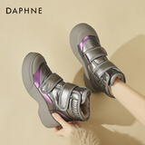 DAPHNE达芙妮雪地靴女鞋加绒加厚冬季女鞋新款魔术贴厚底御寒大棉鞋女 灰紫色 37