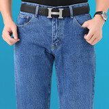 AEMAPE苹果牛仔裤男裤子中老年宽松直筒裤雪花洗纯棉大码男士品牌休闲裤 蓝色 厚款 粗布耐磨耐刮 32 腰围2尺46