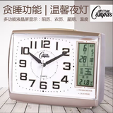 康巴丝净音大字体闹钟万年历夜灯温度座钟贪睡学生老年人客厅卧室床头表 康巴斯日历闹钟（香槟）夜灯日历