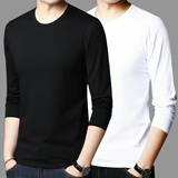 SexeMara【两件装】春秋季薄款长袖男士打底衫外穿秋衣上衣体桖圆领潮长袖t恤男 圆领黑+白【长袖】【两件】 L 【90-108斤】