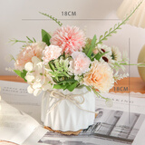 迷.妆茶几花 仿真花艺北欧风盆栽INS装饰假花餐桌家居摆件客厅套装桌花 白瓷花瓶+香槟粉康乃馨