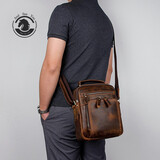 ANDSEEYOU品牌 复古邮差包男 头层牛皮小方包 手工背包 疯马皮休闲包 简约单肩包 真皮斜挎包 深疯马