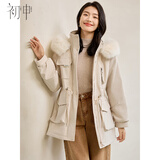 初申秋冬棉服女时尚毛领连帽收腰显瘦厚款保暖派克服外套S144M1012