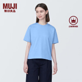 无印良品（MUJI）女式 天竺编织圆领短袖T恤上衣打底衫女款内搭多巴胺女装 浅蓝色BB2P5A4S XS (150/76A)