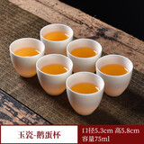 元兮 精致德化白瓷茶杯套装 小号杯子6只装 羊脂玉陶瓷品茗杯个人杯泡茶杯单杯主人杯茶盏 功夫茶具茶杯 玉兰杯大号 6只装 （羊脂玉白瓷）