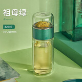 茶宝（CHABAO）女士茶水分离泡茶杯双层玻璃水杯女便携可爱少女花茶过滤网红杯子 祖母绿420ml 加厚款【带杯刷杯套】