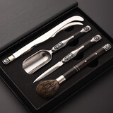 锦格大马士革普洱开茶刀茶道六君子套装茶勺茶铲茶夹功夫茶具配件组合 紫光檀凤祥【不锈钢】4件套