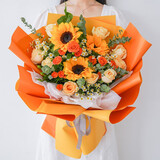 幽客玉品毕业季鲜花速递向日葵混搭花束生日礼物送学生老师全国同城配送 3朵向日葵玫瑰混搭花束