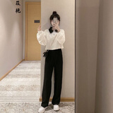 洋气款减龄春秋季套装女款小个子气质搭配含棉春秋季套装女学生韩版polo卫衣外套女阔腿裤时尚套装潮 上衣+裤子【套装】 L 建议110-125斤