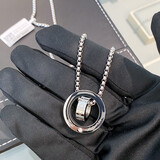 CK双环项链简约小众吊坠圆环男女同款毛衣链 银色 60cm