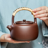 万壶园 紫砂壶烧水壶煮茶壶煮茶器大容量泡茶壶电陶炉煮茶炉手工提梁壶 竹边提梁 紫泥 850cc