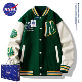 NASA BASE官方男装潮牌联名夹克男女款宽松学生外套情侣衫字母飞行员棒球服 MD-22119-绿色（春秋款） XL （建议130-150斤）