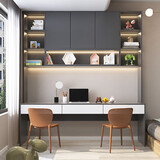 海瑞森【免费定制】海瑞森 双人书桌书架书柜一体电脑桌卧室书桌学习桌 C06深灰色+浮雕白 长2000*深600