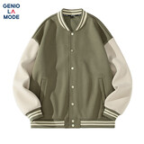 GENIOLAMODE[敖瑞鹏代言]棒球服男士重磅拼色美式复古夹克外套男装 棕绿 L