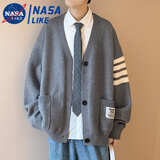 NASALIKE开衫毛衣外套男夏季新款潮牌宽松痞帅针织衫韩版潮流百搭休闲上衣 淘潮537灰 XL