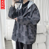 尤芮轲胖子超大码230斤男装外套男春秋季加大码连帽衣服韩版潮流ins宽松休闲百搭工装夹克潮 黑色 XXXXL 适合190至210斤可穿