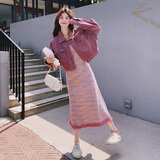 妍莉芬（yanlifen）穿搭衣服牛仔外套吊带裙子套装女秋季2025年新款针织连衣裙两件套 树莓紫【吊带裙+外套】 S【建议85斤-110斤】