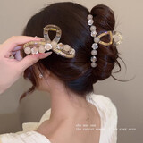 晚瑶优雅小香风山茶花珠珠抓夹大号发量多女后脑勺高端盘发鲨鱼夹发夹 山茶花抓夹【2件套】