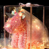 企驭永生花独角兽摆件教师节送女友生日七夕新年礼物女生高级仪式感 婚纱款粉【礼盒+灯】